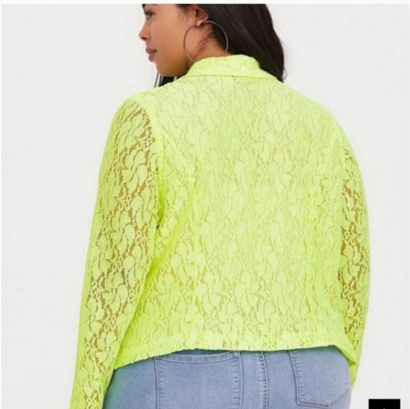 🍁🍂Nwot TORRID 2X NEON GREEN/YELLOW LACE BLAZER - Picture 3 of 6